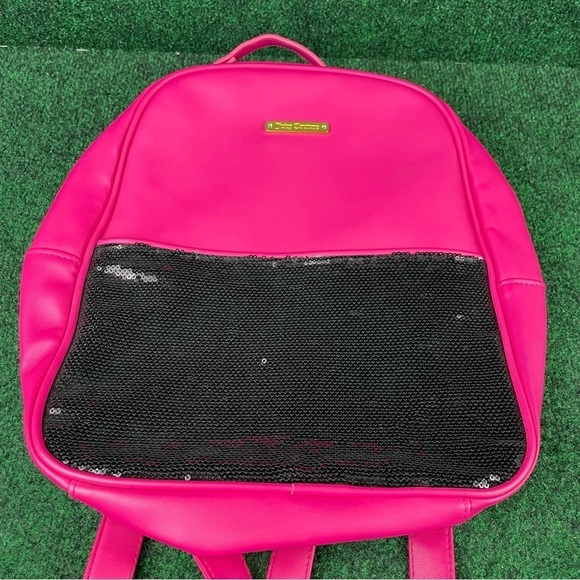 Juicy Couture Fuchsia Pink & Black Sequins Nylon Faux Leather Backpack main image 5